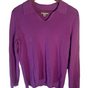 Apple Seed Purple Knit Long Sleeve Top Split Neck Size Small